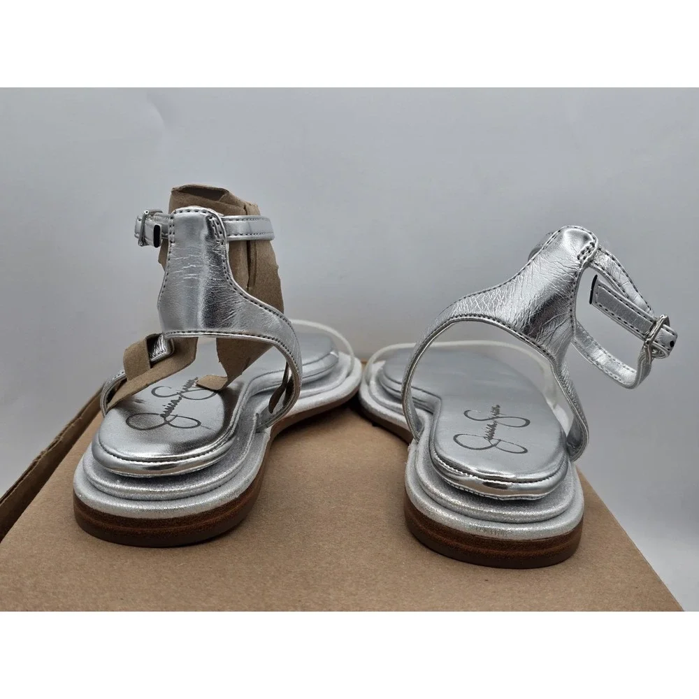 NEW Jessica Simpson Betania Ankle Strap Flat Sandals - Color Silver - Size 6.5M - Picture 6 of 12